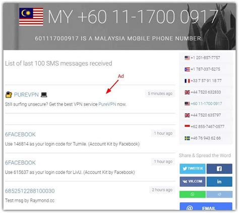 Online SMS verification service .